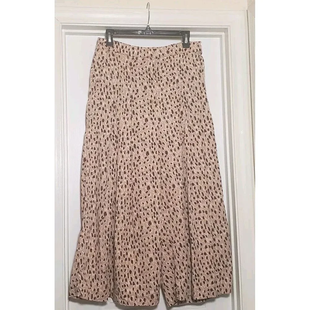 Anthropologie Pleated Wide Leg Cropped Pants Women's Size‎ Medium Pink Culotte